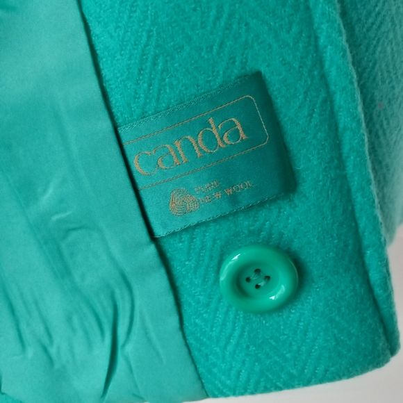 Vintage Canda Pure New Wool Jacket Blazer Jade Green Pockets Size 10 - Picture 6 of 13